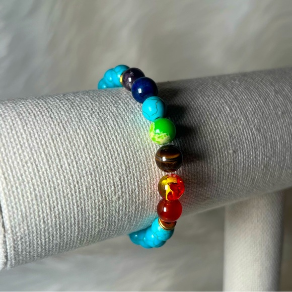 CHAKRA Beaded Turquoise Handmade Stretch Bracelet - Picture 2 of 3